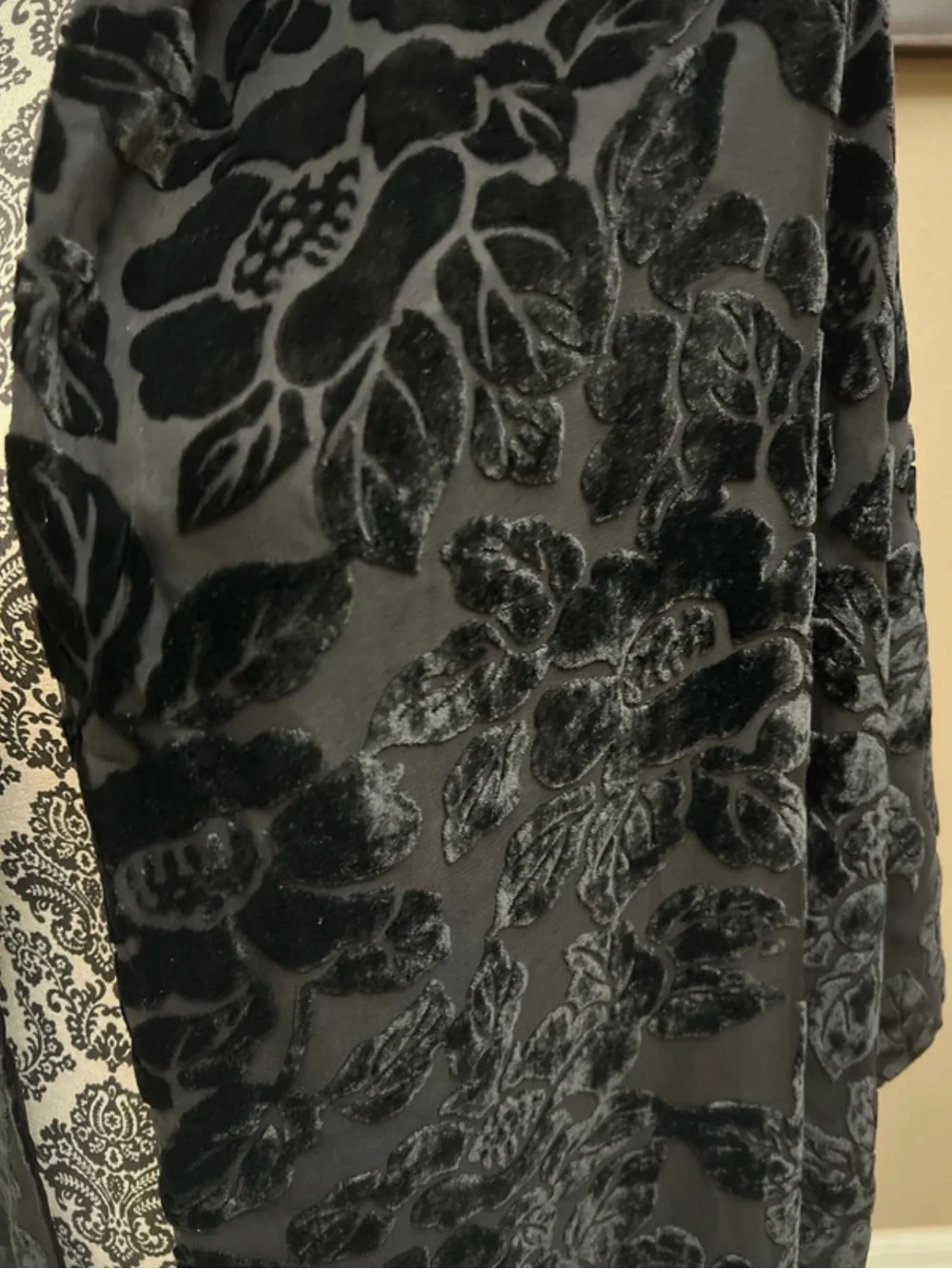 Black Velvet Floral Fringe Shawl